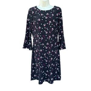 Tommy Hilfiger Womens Black Floral Bell Sleeve Dress Size 6 Retro Coquette Artsy